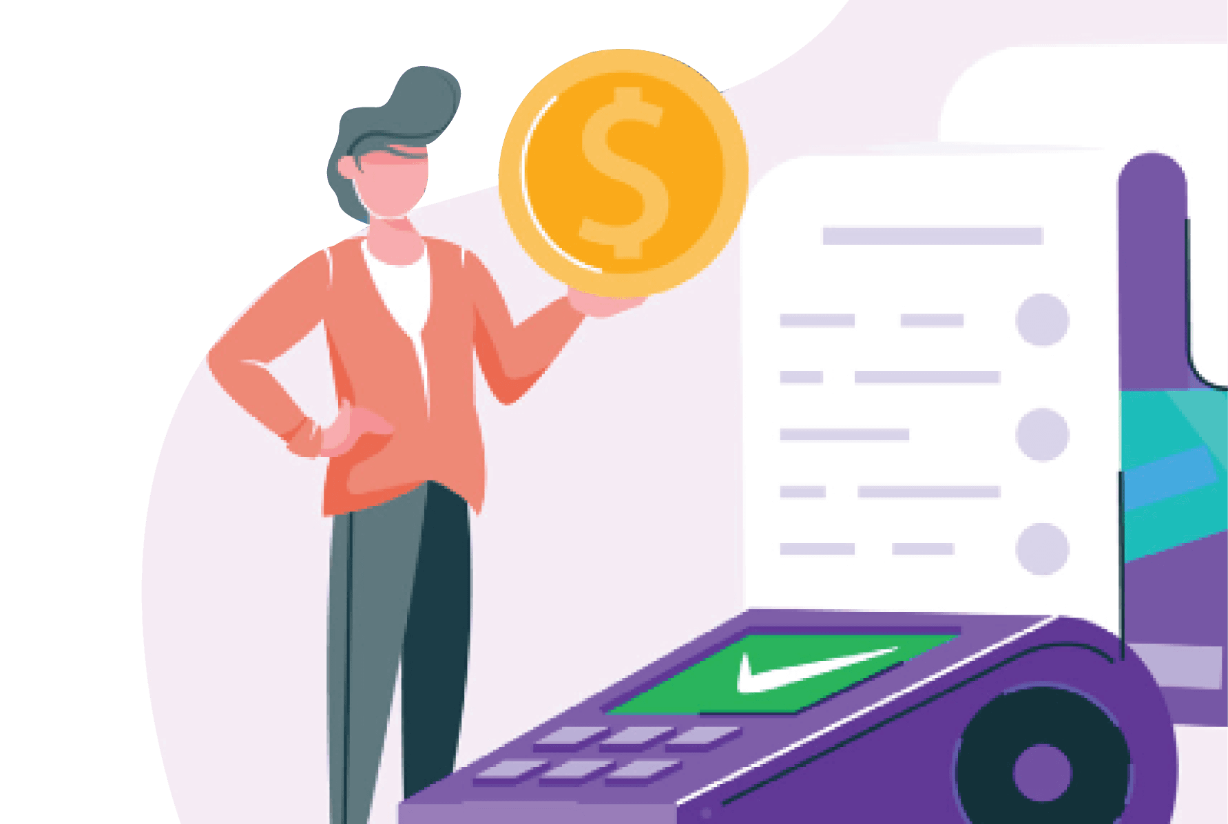 Outsourced payroll - vector image of a business owner holding a coin with accounting tools.